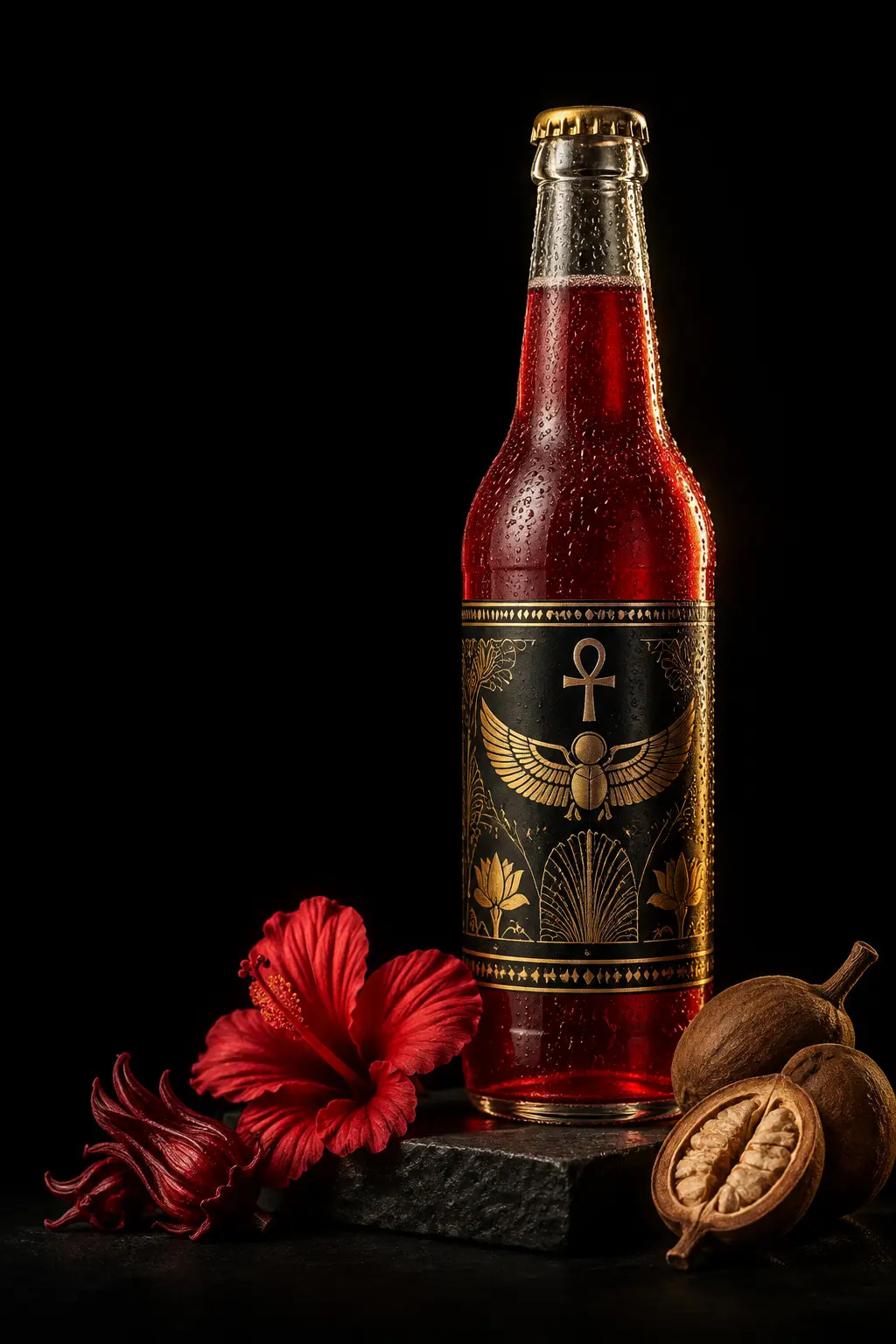 Kemet Hibiscus Original bottle on a dark pedestal